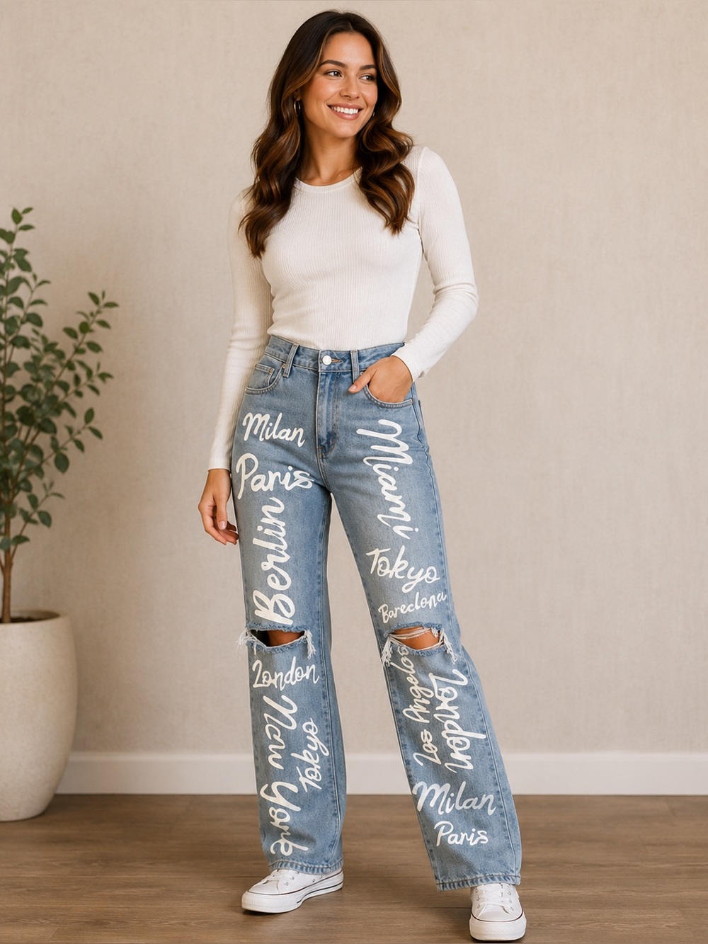 AKIRA City Graphics Size 7 (W27) Jeans Straight Leg Distressed Light Wash - Picture 1 of 8